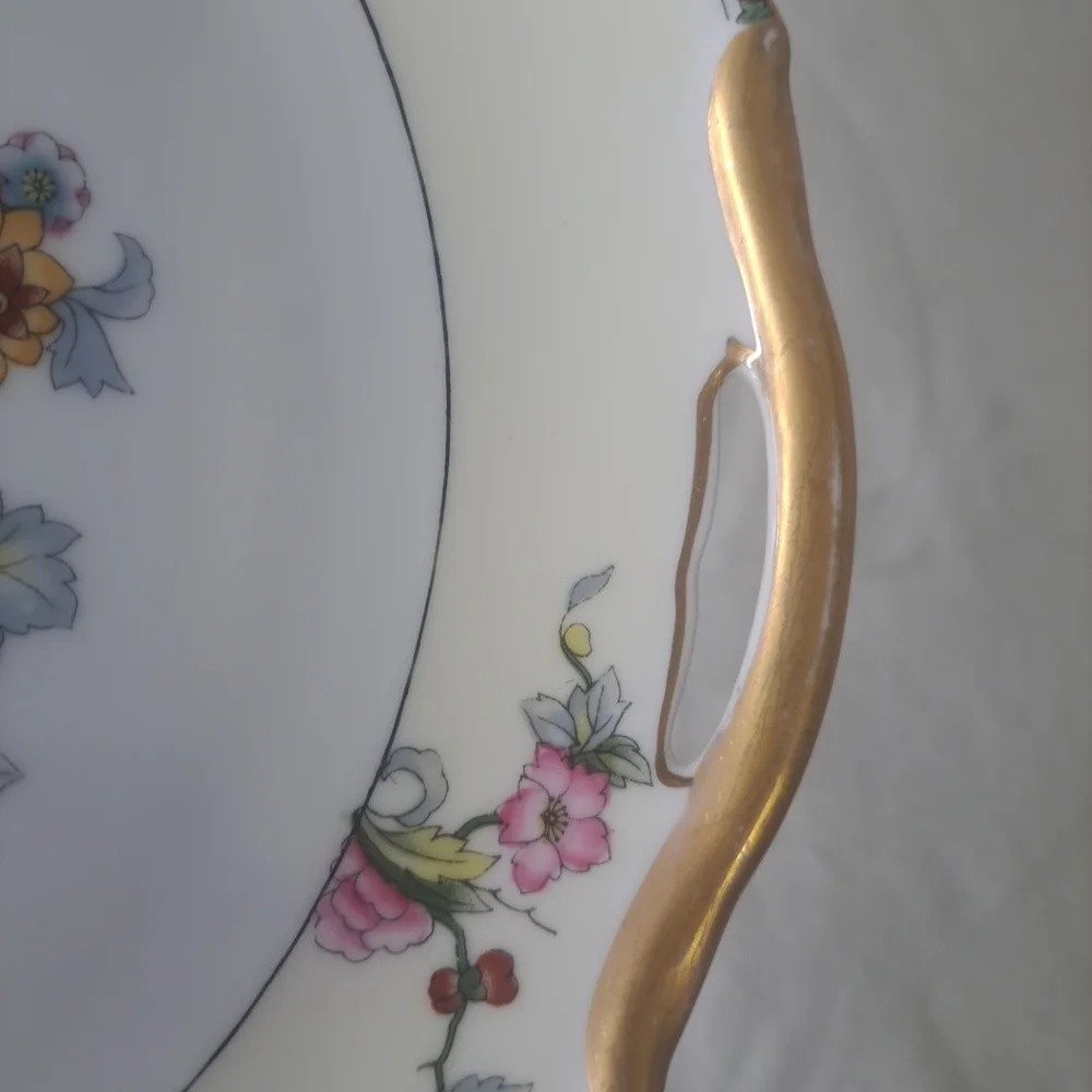 Vintage Noritake Two Handle Serving Round Plate Fortuna Gold Rim Made in Japan